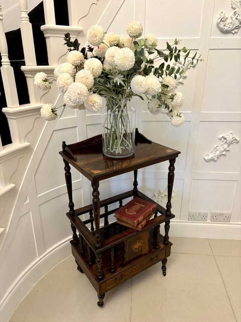 Antique Victorian Quality Rosewood Inlaid Canterbury - Image 4